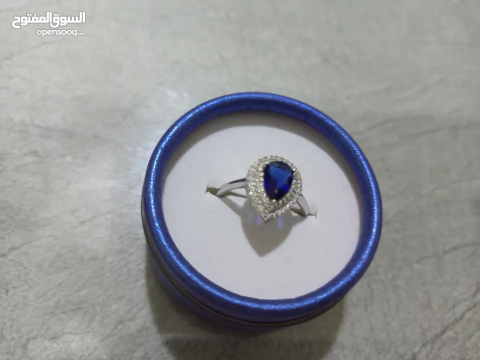 خاتم فضه اصلي لون ازرق