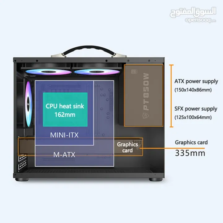 portable gaming computer case  كيس كمبيوتر متنقل مع مروحة ARGB وكنترولر للتحكم بالانارة