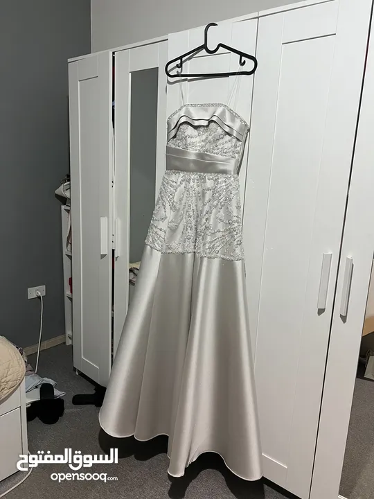 Silver evening long dress فستان حفلات