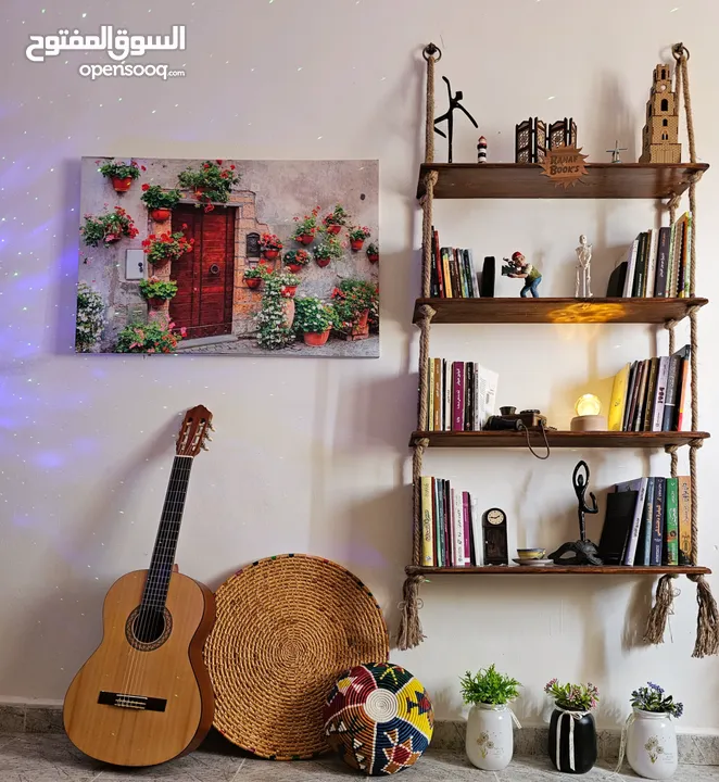مكتبة كتب من الخشب والحبل  أشغال يدوية للبيت