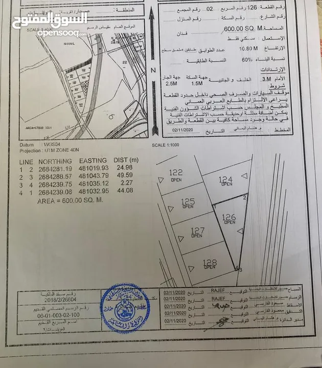 مخطط من خمس أراضي في العوينات الساحل