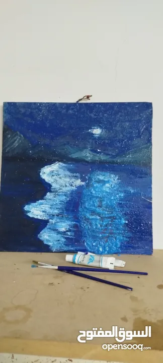 لوحة أكريلك معاصرة رسم يدوي بإطار خسبي.. امواج سحرية