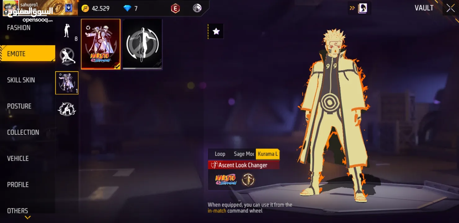 Free fire Account with naruto lookchanger