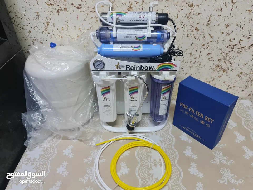 فلتر مياه تايواني حفر 9مراحل مع UV وساعه ضغط وستاند بسعر مغري