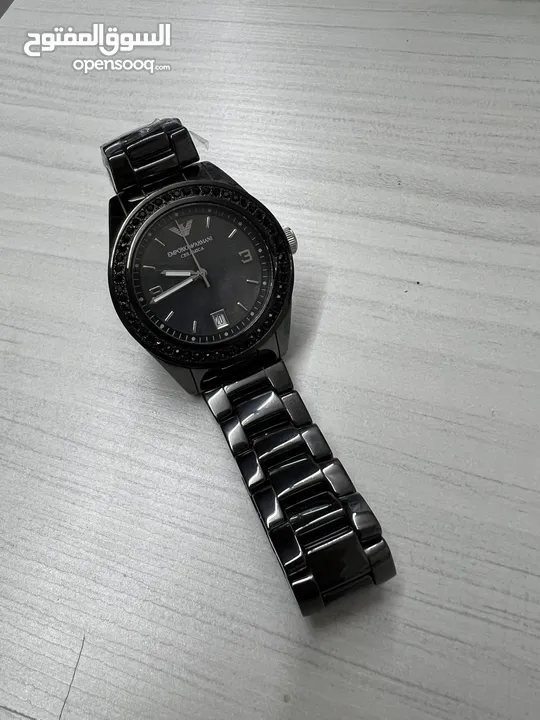 EMPORIO ARMANI BLACK STEEL CERAMICA WITH CRYSTALS AR 142 اصلية 100% جديدة ولا خدش