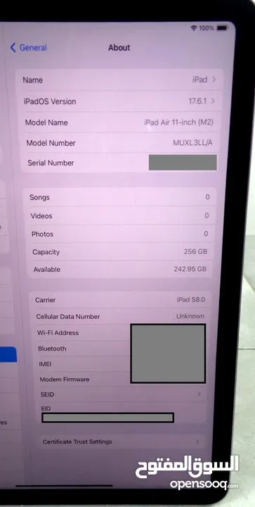 ايباد اير 6 IPAD AIR 6 11" M2 مع قلم ابل برو الأصلي وكفر ولصقة شاشة كرستال اصليات