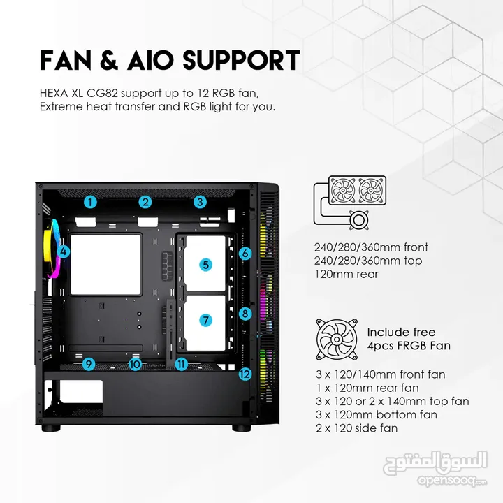 Fantech AERO XL CG81 Full Tower Case with 4 Free RGB Fan كيس للكمبيوتر بشكل أنيق وتبريد ممتاز وجودة