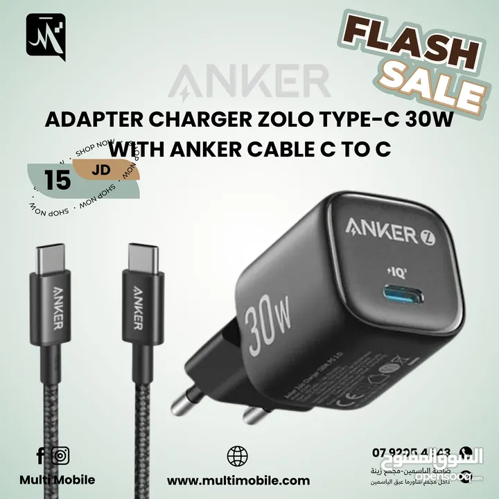 ANKER adapter charger ZOLO type-c 30W WITH ANKER CABLE C TO C
