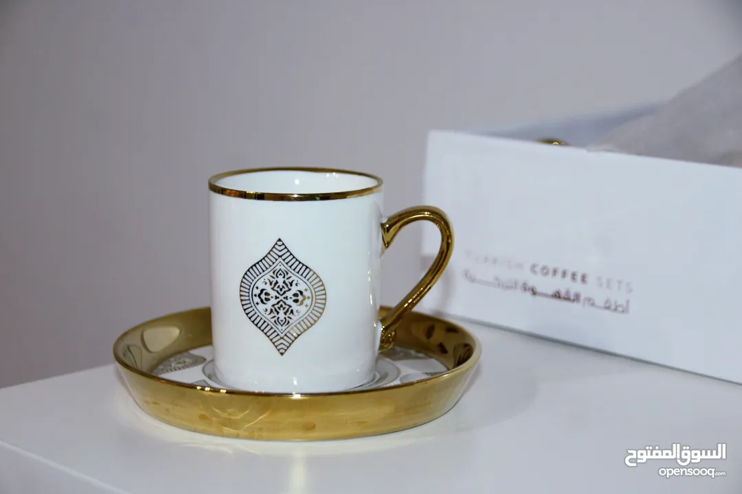 طقم فناجين قهوة ابيض مذهب فاخر Golden white coffee cups set