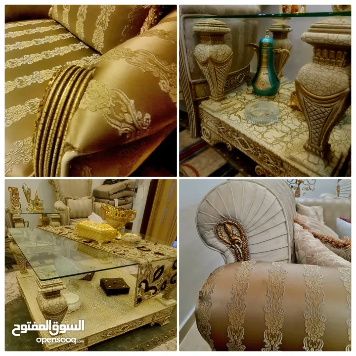 طقم كنب ايطالي فاخر  نخب4 قطع 7   مقاعد و 4 قطع.  1 كبير + 3 طاولات