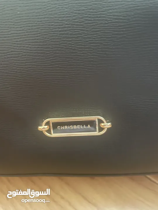 chris bella black leather purse for women. شنتة/شنطة/حقيبة كريس بيلا جلد اسود نسائية حجم كبير جديدة