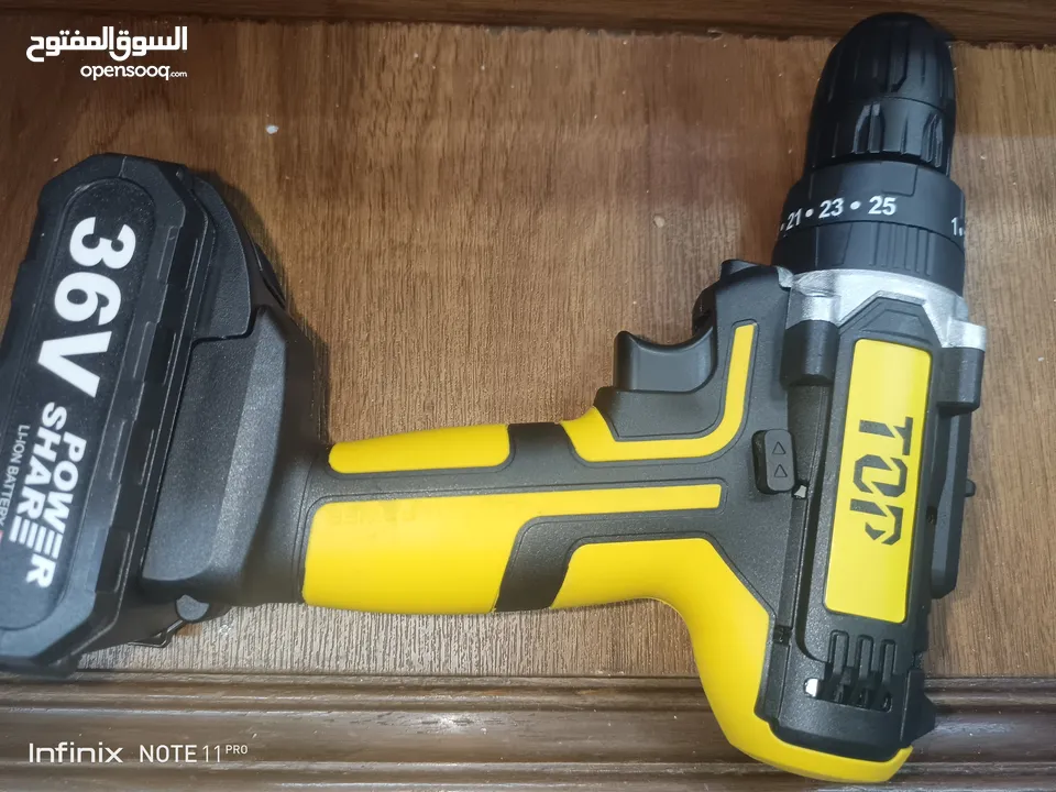 حقية صندوق درل شحن  صخري ماركة TOP مع بطارتين 36 فولت  و 21 راس لكافة الاستخدامات  المنزليه