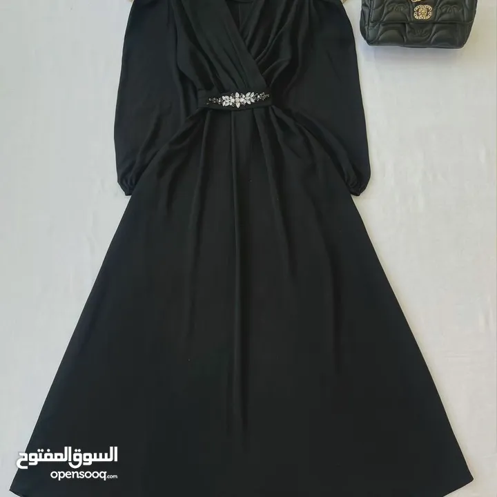 فستان حفلات طول كامل +حزام مرصع بالكرستال