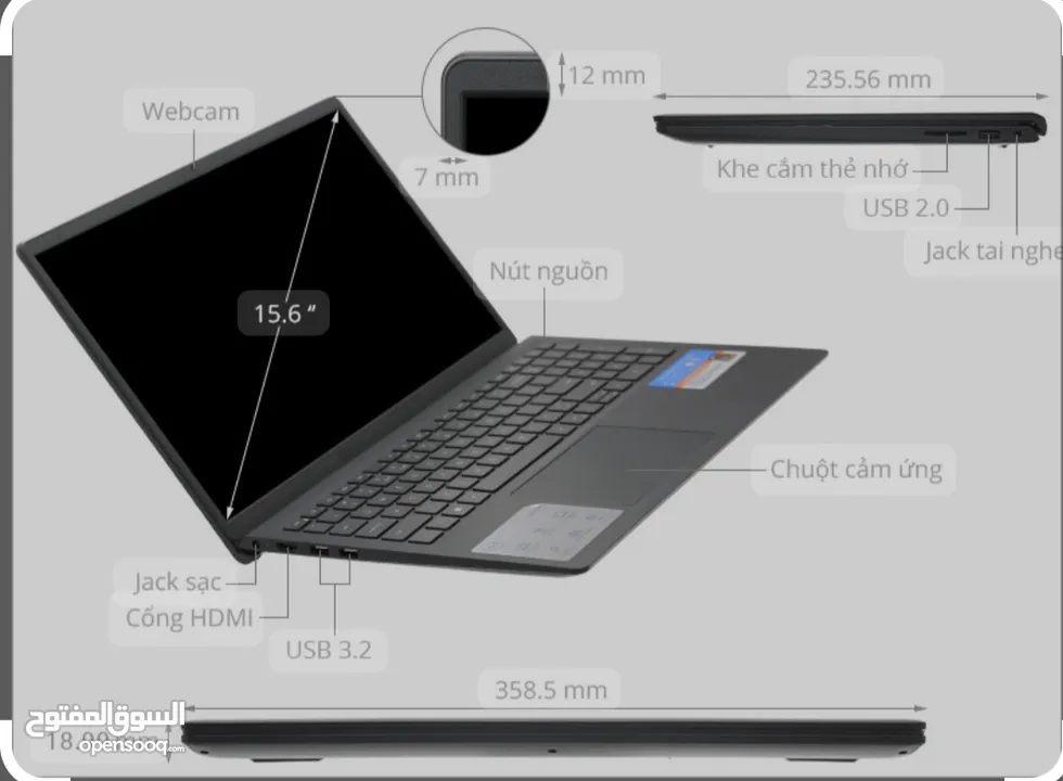 لابتوب ديل فوسترو آي ثري جيل 12 رام 8  هارد 512   15.6 DELL VOSTRO  3520 i3 13TH VGA