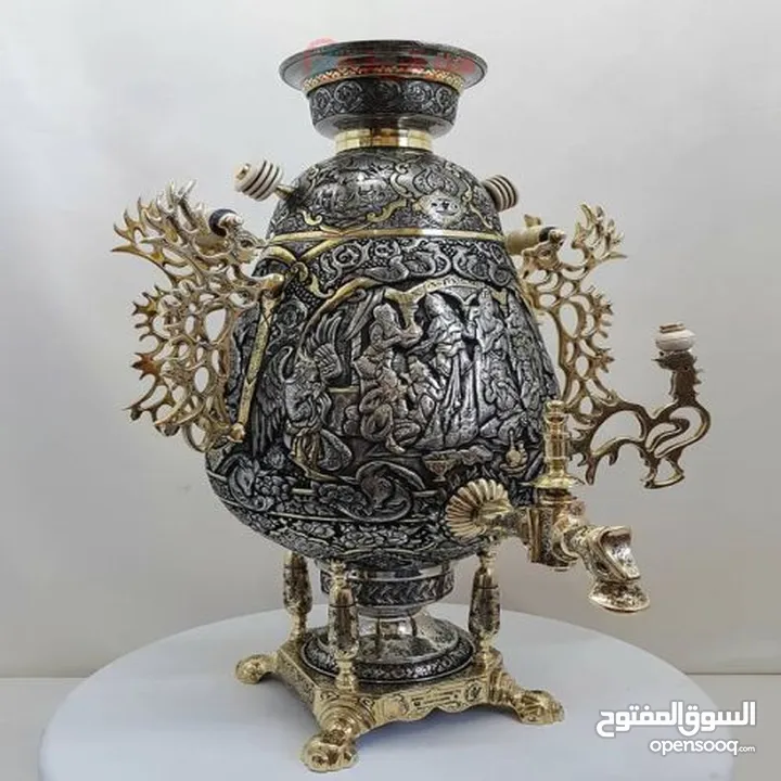 سماورالفحم للنحاسية الفاخرة 6-8 ليتر 100./. نحاسية 100./.صنع يدوية الفاخر مجلل صنع في ايران