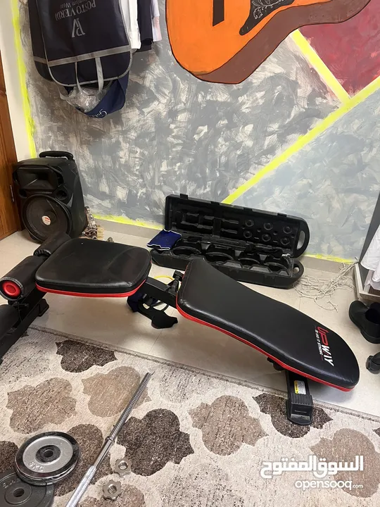 80 كيلو + بنش + بار+2دامبل + حبلين مقاومه