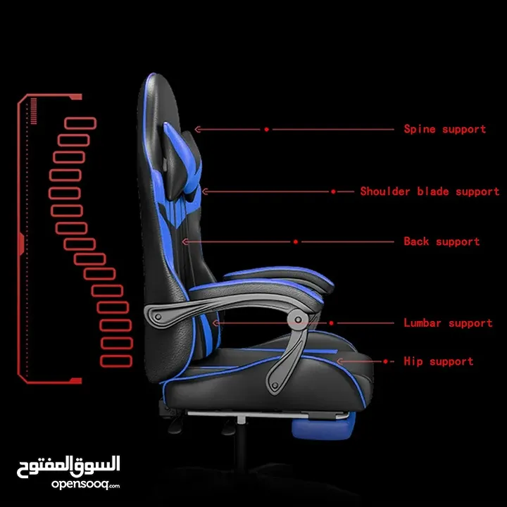 فينيسين كرسي العاب مريح بظهر مرتفع، كمبيوتر قابل للامالة وارتفاع للتعديل، للدوران 360 درجة مع دعم ..