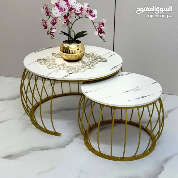 بكج طاولتين دائري ابيض وذهبي بكج طاولتين دائري ابيض واسود بكج طاولتين دائري اسود واسود .