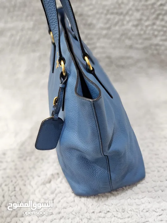 Prada Shoulder Bag in Blue Vitello Daino Leather and Gold hardware