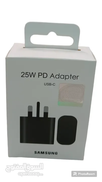 شاحن الهاتف الجداري منفذ C Samsung 25W PD Adapter USB -c cable abc stare