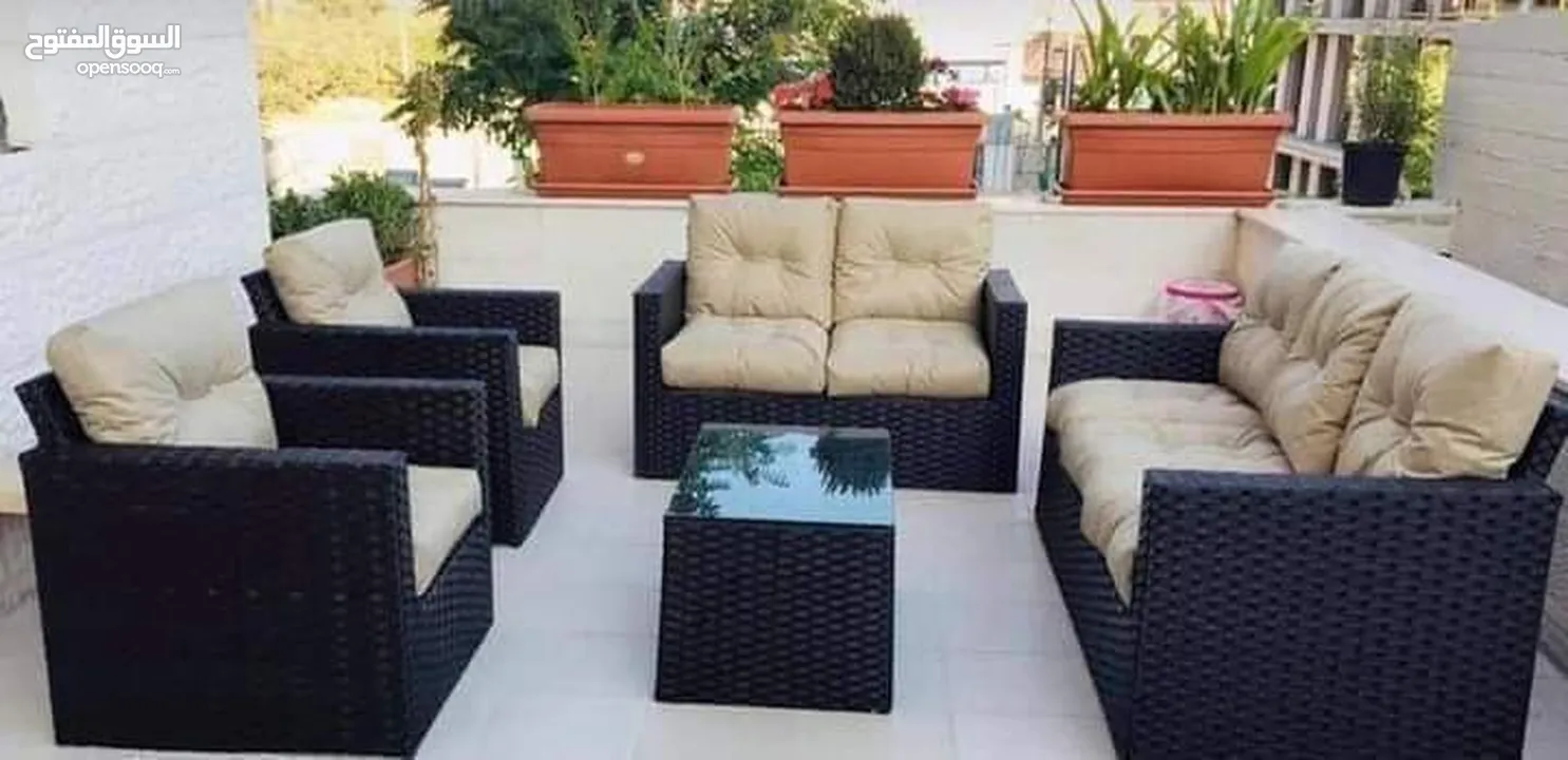 طقم راتان 5 مقاعد 125د + طاولة وسط .. شامل التوصيل داخل عمان  يتوفر اطقم راتان سباعي مراجيح ثلاثية 1