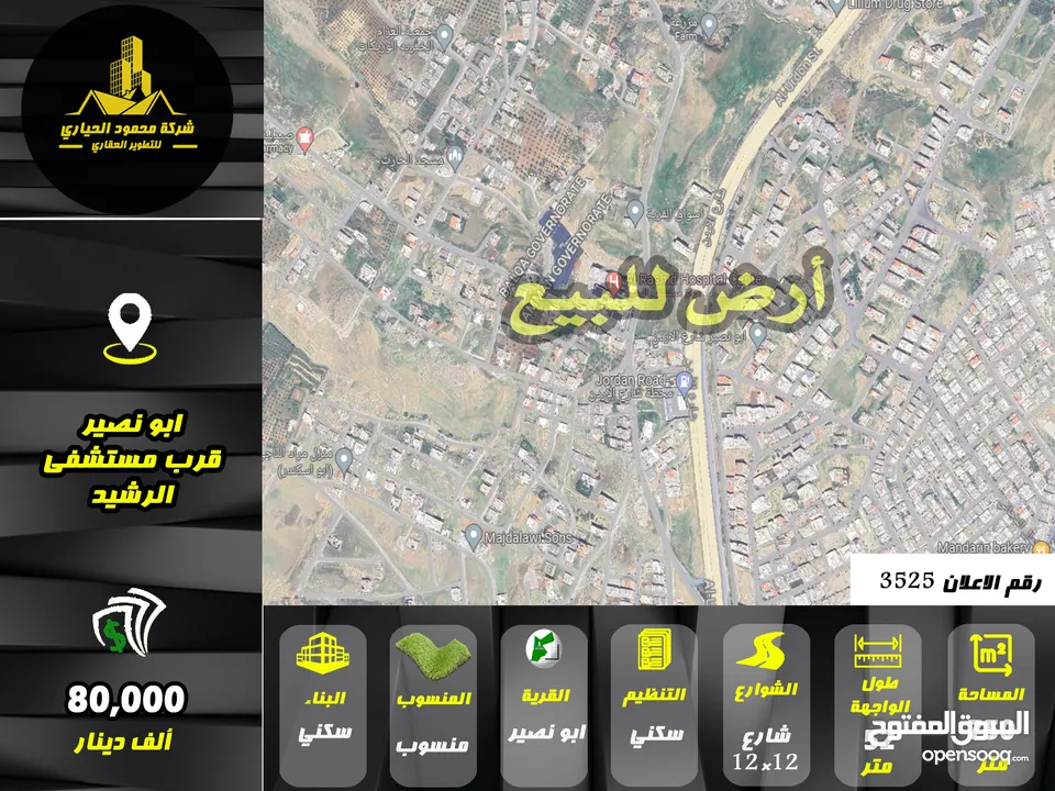 رقم الاعلان (3525) ارض سكنية للبيع في منطقة ابو نصير