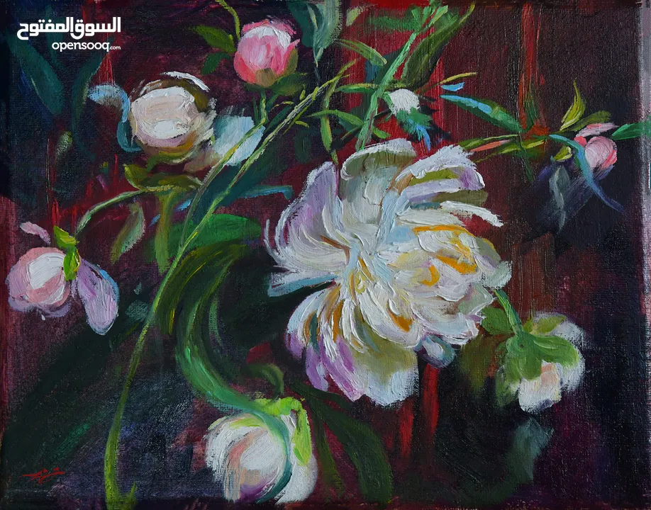 لوحتين طبيعة صامتة ورد، لوحات زيتية لديكور المنزل الراقي