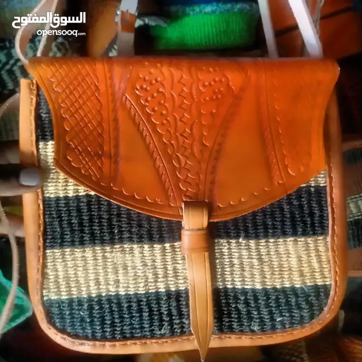 new leather handbag sisal and leather made