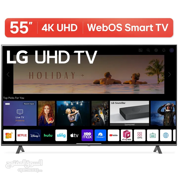 شاشات 55 أنش LG ال جي 4K سمارت أوامر  مع رسيفر داخلي صوتيه مع قاعده جداريه شامل توصيل مجانا