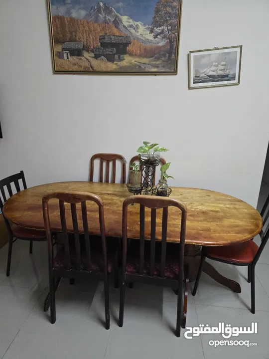 Vintage Wooden Dining Table with 6 Chairs – Good Condition