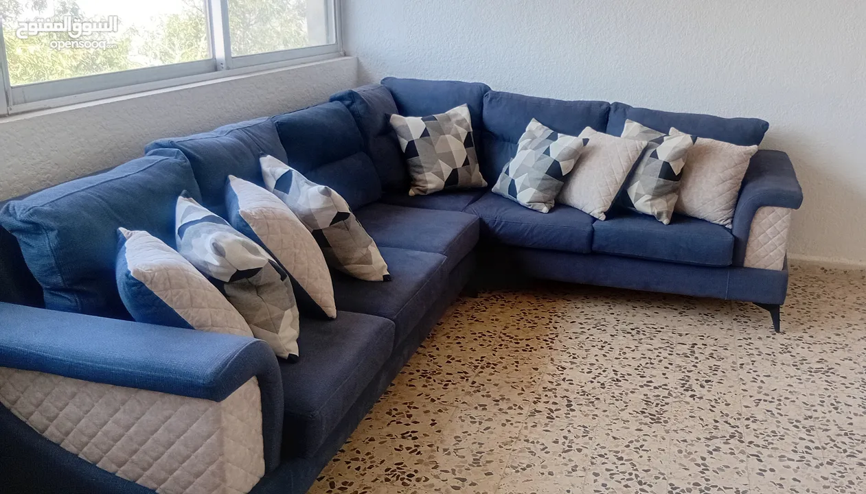 Contemporary furniture looking for a new home. Blue is a relaxing color and compliments most color
