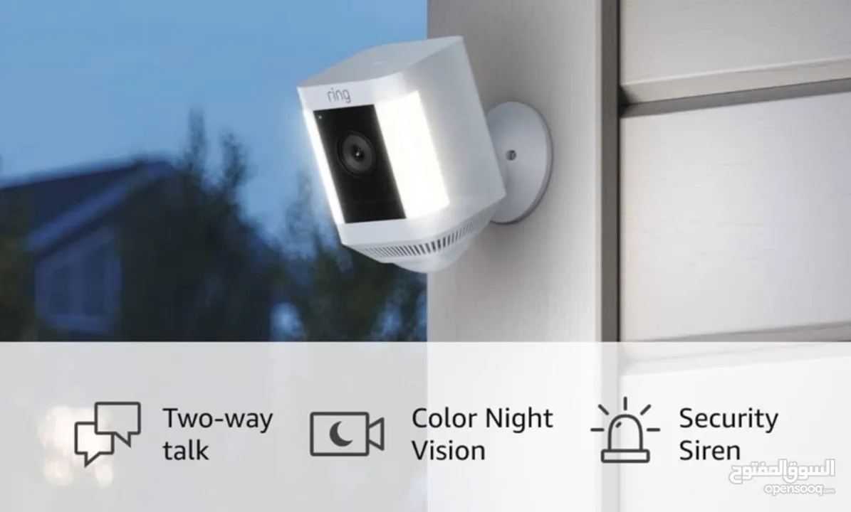 كاميرا رينج جديد سبوت لايت بلس Ring Spotlight Cam Plus, Battery ،بطارية التحدث ثنائي الاتجاه - أبيض