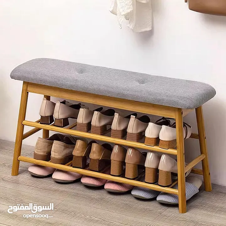 مقعد الأحذية الخيزران والكتان – لمسة فخامة عند باب بيتك! قطعة أنيقة تجمع راحة الجلوس + تخزي