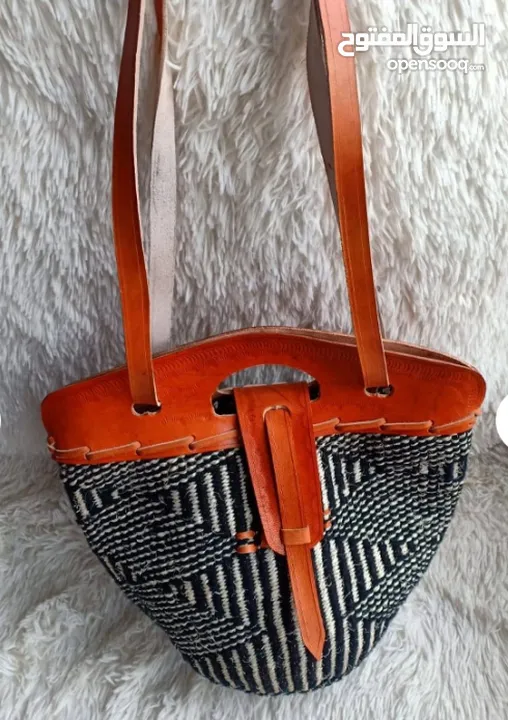 new leather handbag sisal and leather made