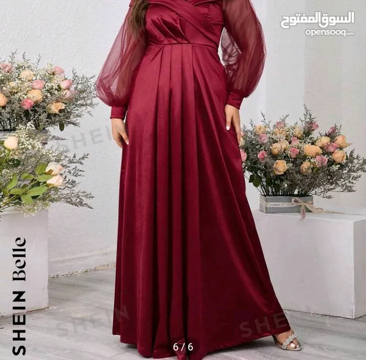 فستان سهرة ستان احمر