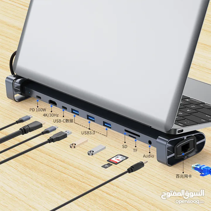 Hub محول متعدد المنافذ 10 في 1 دونغل المحمولة 4K HDMI PD 100 واط USB 3.0 جيجابت إيثرنت RJ45 محطة الإ