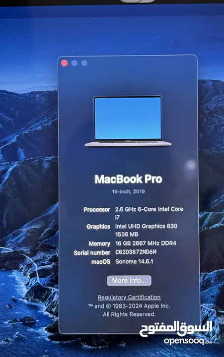 MacBook Pro 16 inc, 2019 model, i7 512 GB, Battery cycle count 176