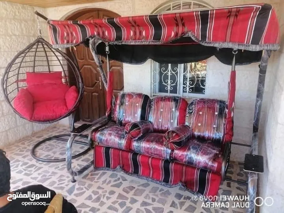عررررض  خااااص  فرش كامل للمرجيحة  قماش وقطن نخب أول 3 مقاعد 3 ظهور 2 مساند + الشمسية ( المظلة