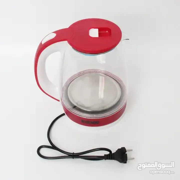 ابريق تسخين ماء غلاية ماء زجاج بايركس 2 لتر مع قاعده غلايه لتسخين و غلي الماء