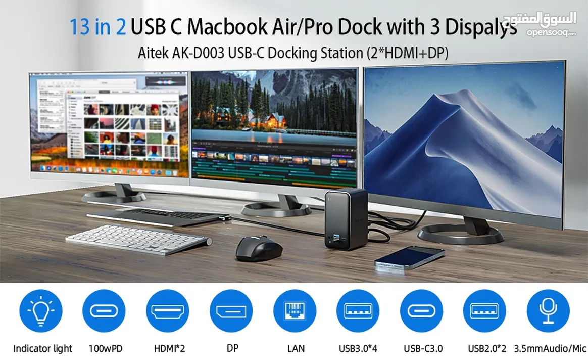 Docking Station from Aitek 15-in-1 Multiple Adapter Dock with Triple Display Ports.