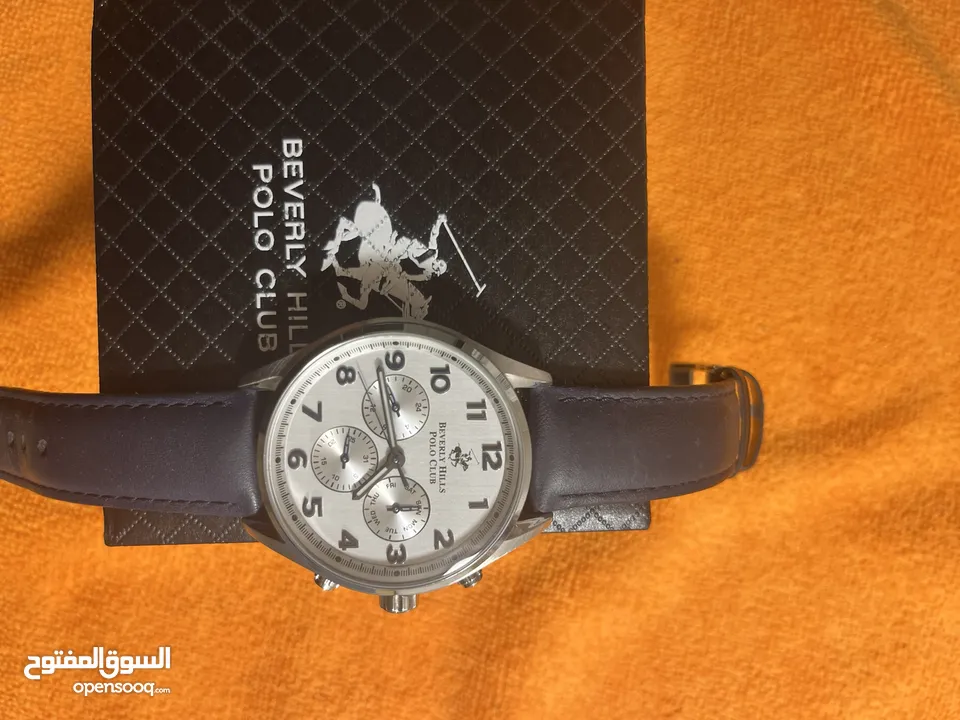 ساعة بولو رجالية B.H. Polo Club Matteo Multifunction Dark Blue Leather White Dial For Men