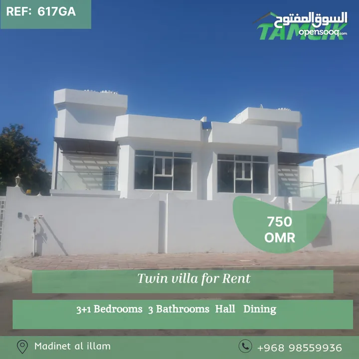 Twin villa for Rent in Madinet al illam  REF 617GA