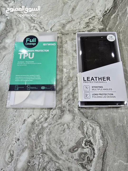 S23 ultra leather protective cover and 2  clear screen protectors