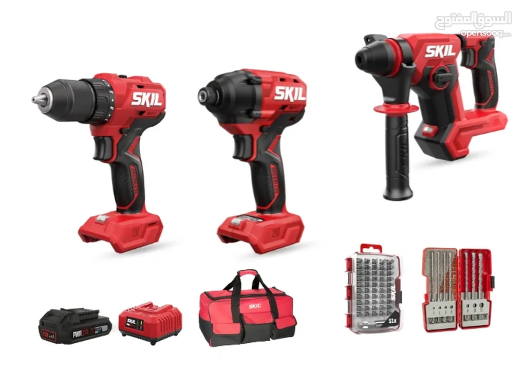 مطرقة لاسلكية بدون فرشاة 20 فولت + مثقاب لاسلكي + مثقاب لاسلكي