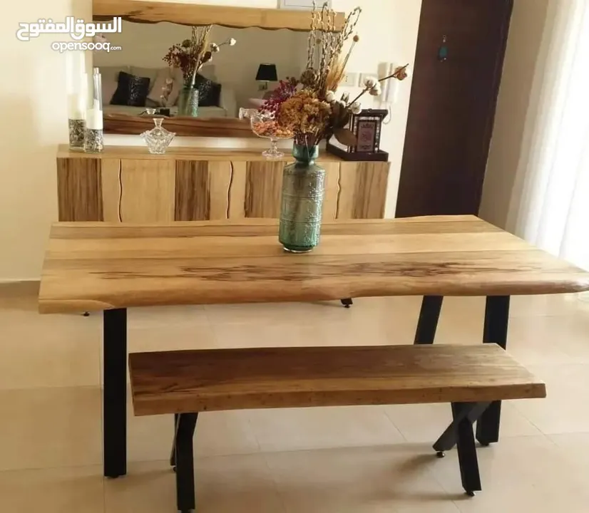 طاولة سفرة خشب طبيعي