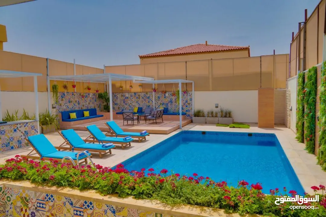 Beautiful chalet in dead sea with colorful decoration with BBQ area to prepare your delicious foods.