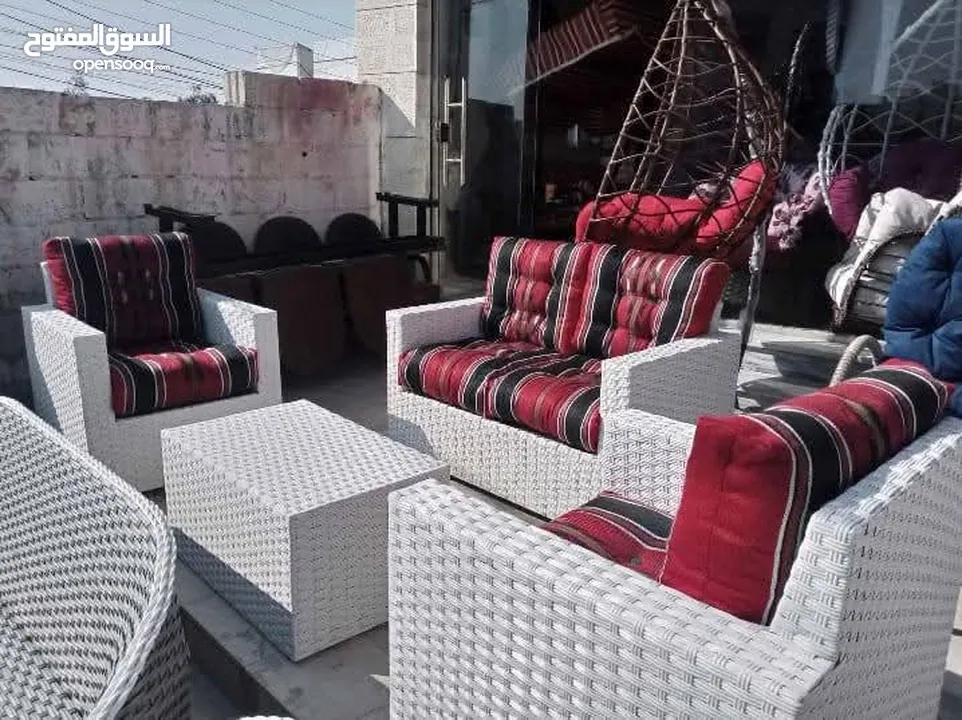 طقم راتان 5 مقاعد 120د  مراجيح ثلاثية 90دينار  يتوفر أطقم رتان سباعي  مراجيح عش البلبل وا