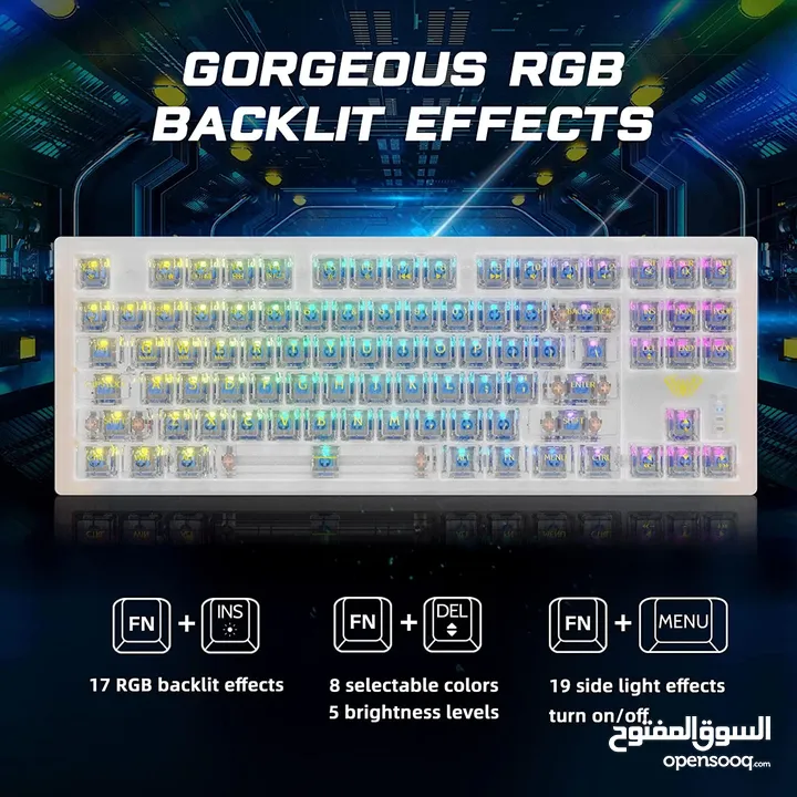 كيبورد جيمنغ مضيئ احترافي لكل الجيمرز  Aula Keyboard F2183 Transparent Layout Gaming RGB Lights OG