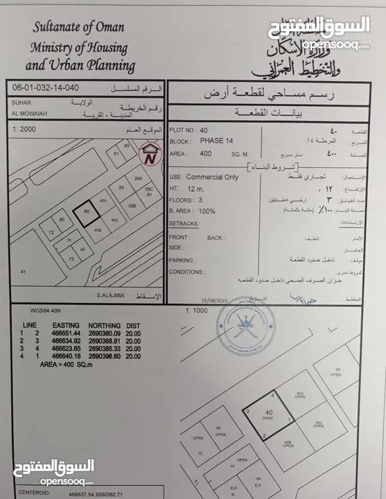 ارض تجاريه في صحار (مويلح)صالحه للبناء الفوري بيها خرائيط