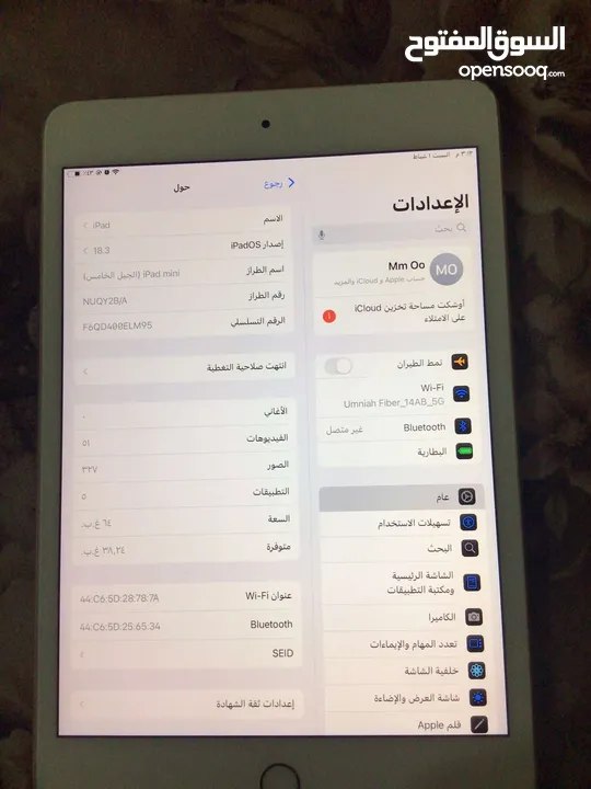 ايباد ميني 5  وكاله ولا غلطه  جيجا 64 معو كرتونته  للبيع بسعر. 120